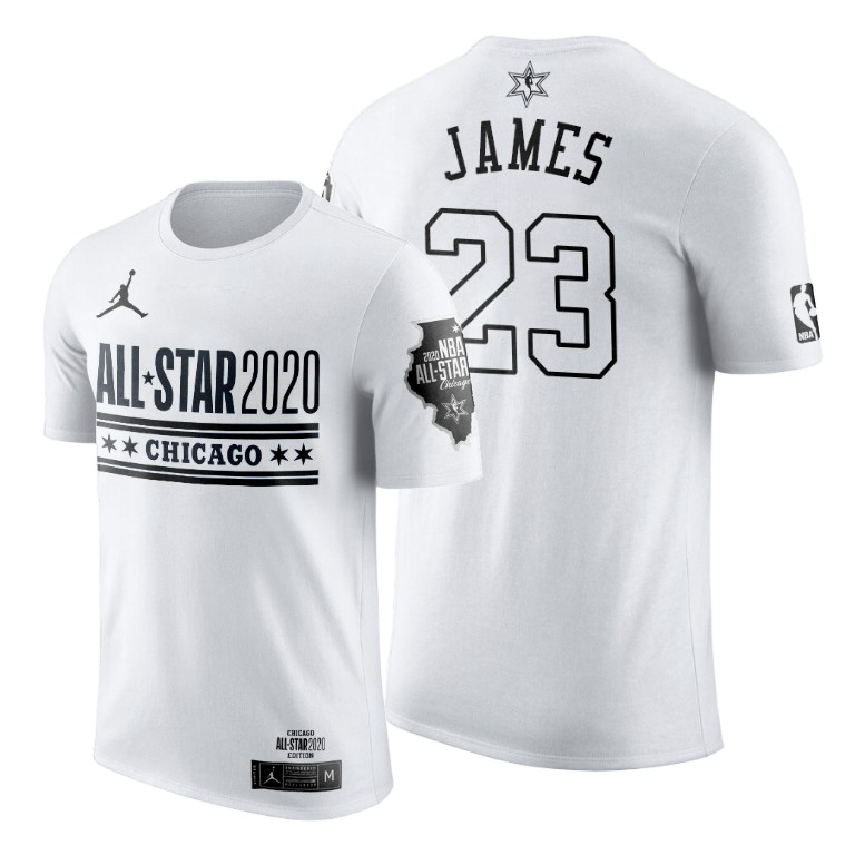Men's Los Angeles Lakers LeBron James #23 NBA 2020 Game Official Logo All-Star White Basketball T-Shirt DCN3683UK